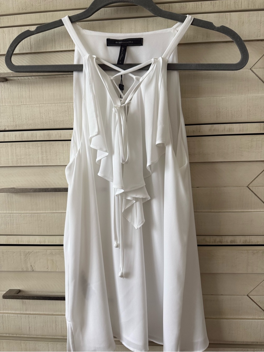 BCBGMaxAzria White Ruffle Tie-Front Halter Camisole